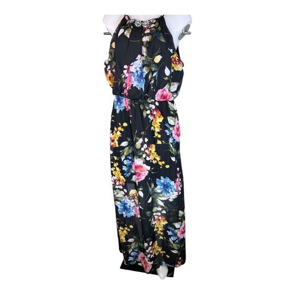 Crystal Doll Dresses & Skirts - Crystal Doll Maxi Dress Womens XL black Floral Beaded Neck Sleeveless Lined NWT